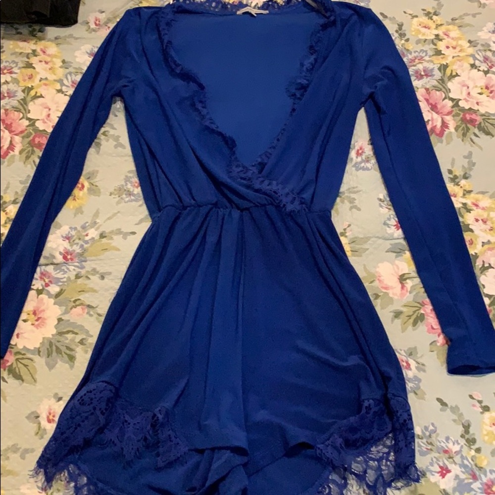 Long Sleeve Sexy Blue Romper
